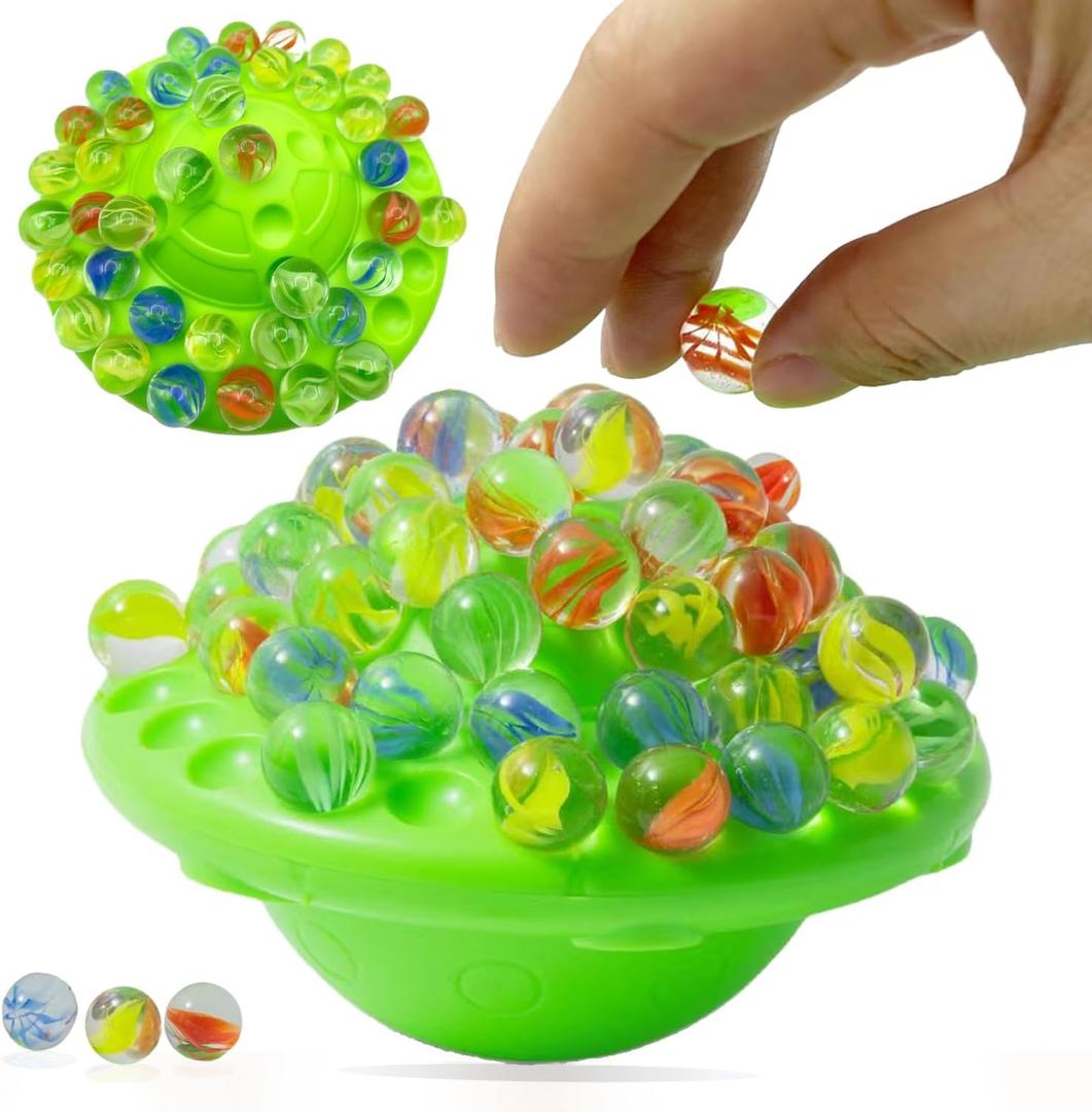 Marble Balance Board Game for Kids and Adults&Wobble Balance Game-60 Colorful Marble Balancing Runs with Built-in Storage Base-1-4 Players