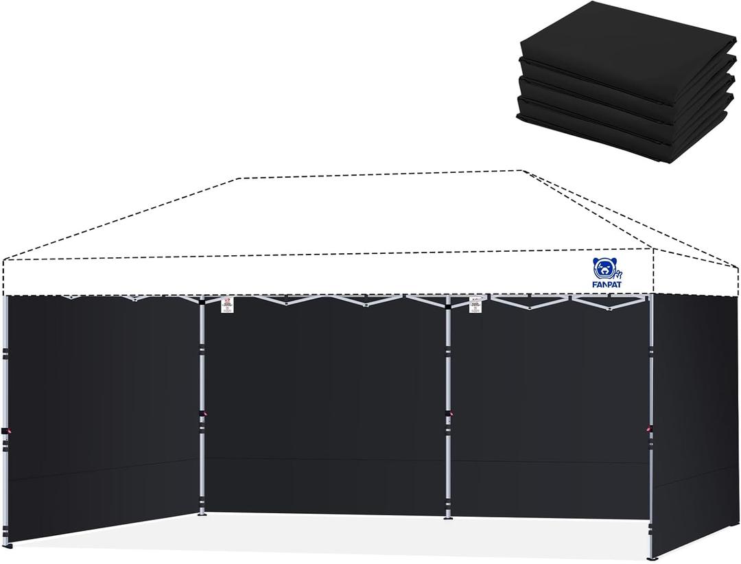 Fanpat 10x20ft Canopy Sidewalls fit 10x20ft Pop Up Tent, Waterproof 99% UV Protection Privacy Enclosure for Outdoor Events and Party, Black (4Pcs Sidewalls Only, Frame and Top Not Included)