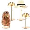 Sintuff 4 Pcs Hat Display Stand:adjustable 7.9-15.7inch Wigs Head Holder Stand Non Slip Stainless Steel Metal Rack for Multiple Hats Wig Storage Styling Practice(Gold,Round Base)