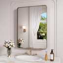 JISOSO Bronze Bathroom Mirror 22x30 Inch, Brushed Bronze Metal Frame Mirror for Wall, Rounded Rectangle Bathroom Vanity Mirror with Tempered Glass, Anti-Rust, Horizontal/Vertical