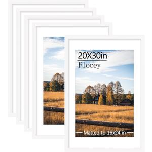 20x30 Picture Frame Set of 5, White Poster Frame, Display Pictures 16 x 24 with Mat or 20 x 30 Without Mat for Horizontal or Vertical Wall Mounting, Wall Gallery Frame