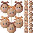 Sumind 12 Pcs Glass Christmas Gingerbread Ornaments 3D Gingerbread Face Decorations for Christmas Tree with Bow 2.36 Inch Glass Ball Hanging Decor for Xmas Indoor Outdoor Holiday Party Supplies