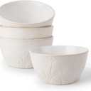 DOWAN 32 OZ Soup Bowls, Ceramic Cereal Bowl Set of 4, Large Bowls for Pho/Ramen/Pasta/Salad Bowls, Embossed Floral, Stackable Bowl Set, Microwave & Dishwasher Safe, for Mothers' Day and Housewarming