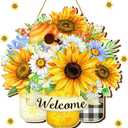 Shellwei Sunflower Welcome Sign for Front Door Summer Decorations Sunflower Wood Door Hanger Rustic Farmhouse Wreath Wall Art Decor Decorative Wall Plaque for Home Porch Hanging Ornaments