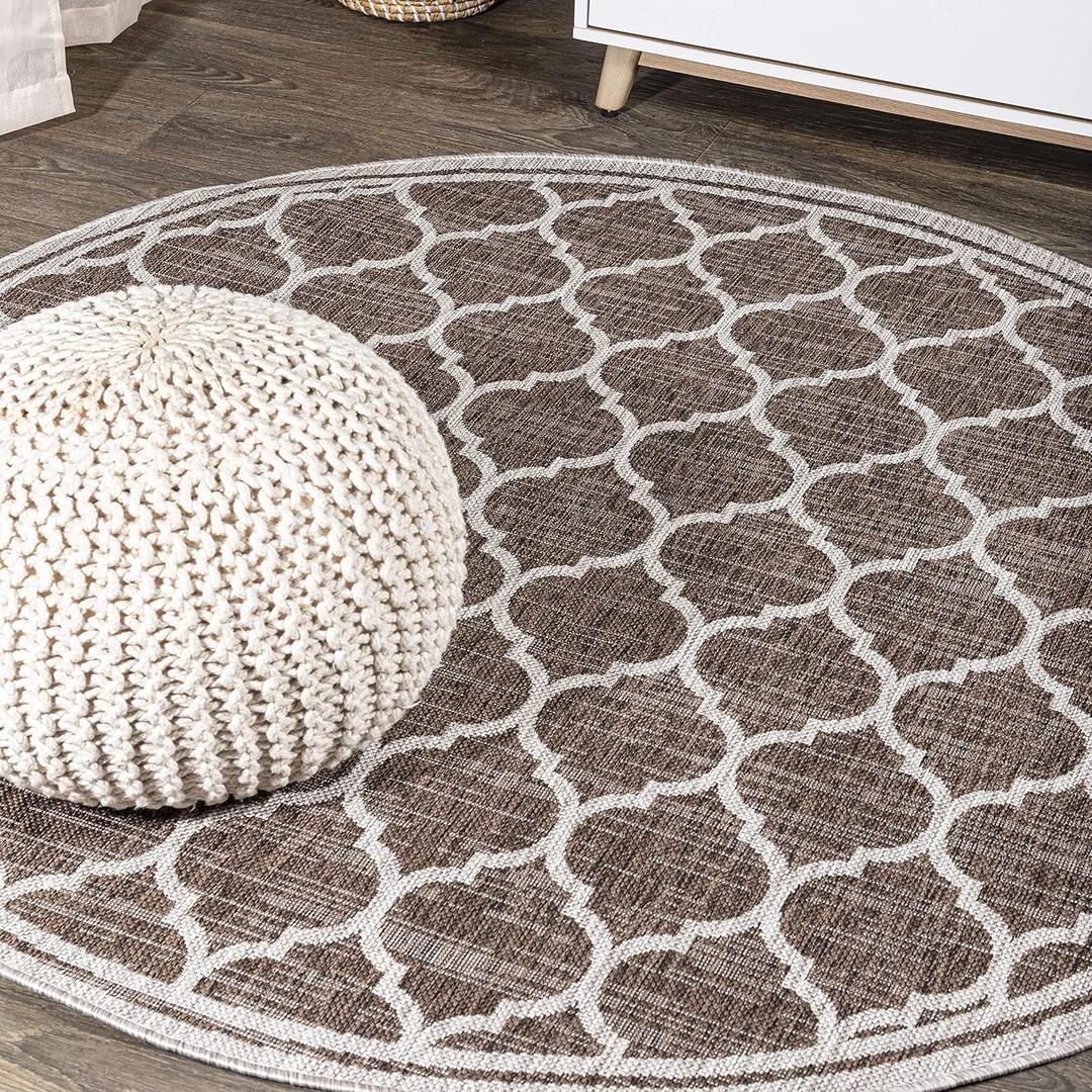 JONATHAN Y Moroccan Trellis Indoor Outdoor Round Area Rug 3 Ft Espresso/Taupe, Trebol Textured Weave for Backyard, Patio, Porch, Easy-Cleaning, High Traffic, Pet-Friendly, Non-Shedding (SMB109B-3R)