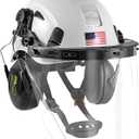 Forestry Safety Helmet Chainsaw Helmet with Polycarbonate Full Clear Visor and Ear Muffs 3 in 1 Forestry Hard Hat (White+Clear PC face shield)