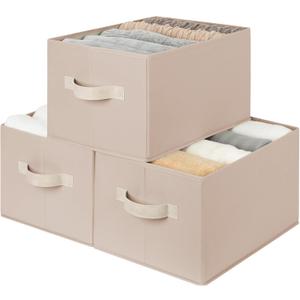 StorageWorks Closet Organizer Storage Baskets, Fabric Storage Bins for Shelves, Closet Organization and Storage Basket, Organizer Bins, Light Brown, 3-Pack, Large