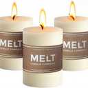 Melt Candle Pillar Candles, 3 Pack - Unscented Candles for Home, Church, Weddings, & More - 3" x 4", Ivory