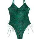 Lilosy Women Sexy Lace Up Floral Embroidered Teddy Lingerie Bodysuit Top Mesh Sheer One Piece L