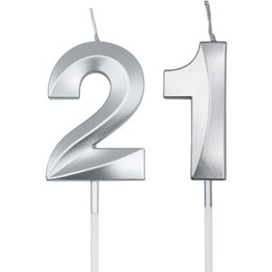 Silver 21st & 12th Birthday Candles for Cakes, Number 21 12 Candle Cake Cupcake Topper for Birthday Anniversary Party Decoration