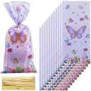 100Pcs 10.9 x 4.9 Inch Butterfly Plastic Bag Small Cellophane Pouches with Gold Ties OPP Cello Rectangle Food Wrap Treat Bags for Cookies Soap Candy Bakery Party Favor Gifts DIY Packaging
