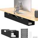 Cable Management for Under Desk,31.5" Standing Desk Cord Management Tray,Upgraded Thickened Felt Cord Organizer Tray for Office, Home, Self-Adhesive Or Bracket Mount Cable Holder,Black