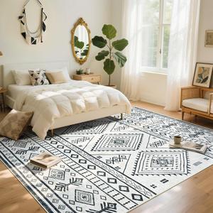 B BENRON Boho Rugs for Living Room 5x7, Non Slip Area Rugs for Bedroom Dining Table Kitchen, Washable Aesthetic Throw Rug for Home Decor, Black, Cream, Geometric
