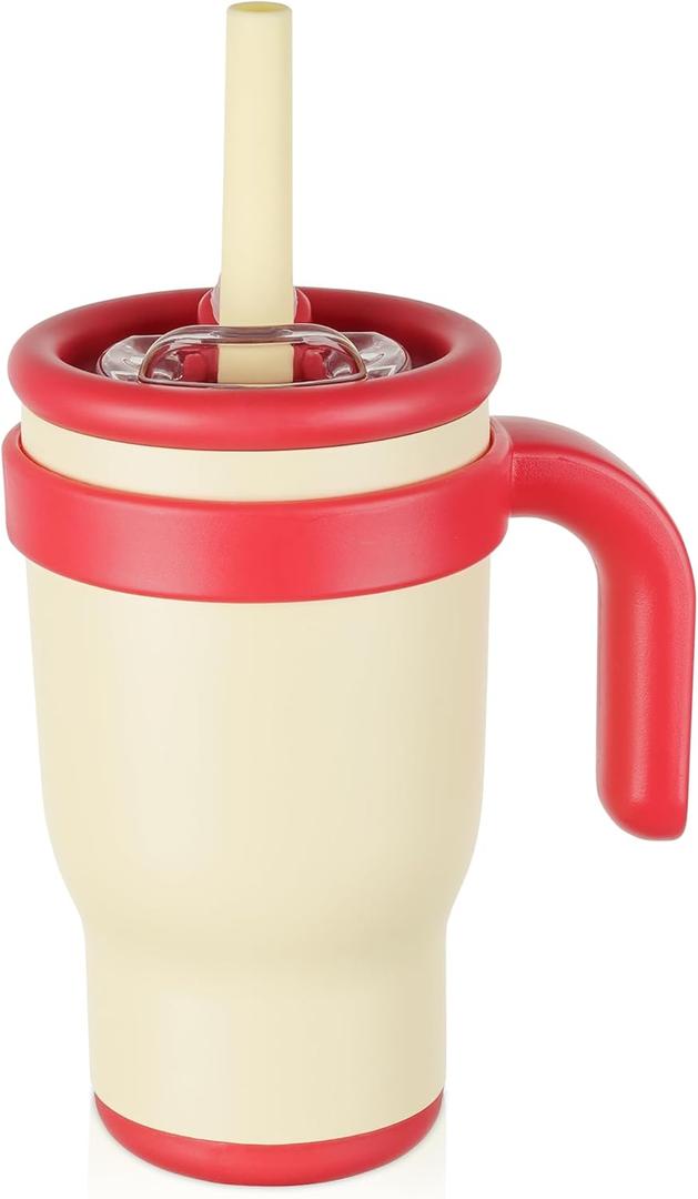 14oz Toddler Sippy Cup Vacuum Insulated Stainless Steel Kids Cup with Handle, Spill-Proof Straw, Leak-Proof Travel Cup for Home or On-the-Go(Yellow)