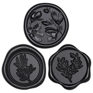 UNIQOOO Wax Seal Stickers - (3 Designs in 1 Pack) Wedding Invitation Envelope Seal Stickers, 60 Pcs Self-Adhesive Stickers, Perfect for Invitation, Christmas, Gift Wrapping (Black)