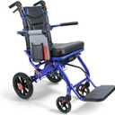 Lightweight Foldable Transport Wheelchair for Seniors Adults, Blue
Portable Travel Wheelchair Aluminum Frame 220LBS Weight Capacity 19.4 LBS Light Chair 2" Thick Leather Padded Seat Cushion