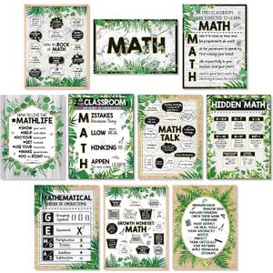 Sinload 10 Pcs Math Posters Math Greenery Styles, Eucalyptus, 13 x 8 inches, 13 x 10 inches