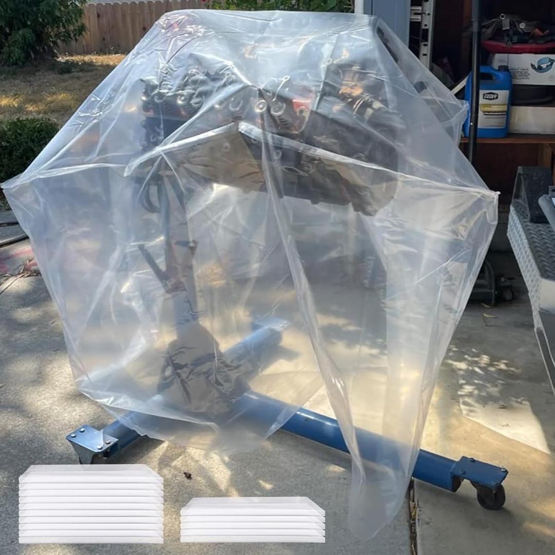 Clear Engine Storage Cover Bags, Extra-Thick Heavy-Duty Transparent PE Protective Covers for Engine Storage and Workshop Use, Available in 5-Pack or 10-Pack, 39.4 x 47.2 in & 55.1 x 55.1 in