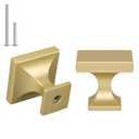 Haliwu 10 Pack Gold Cabinet Knobs Brushed Brass Dresser Drawer Knobs Square Gold Kitchen Cabinet Hardware Zinc Alloy