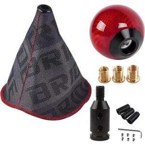 zhengsheng MUGE Racing Fabric Shift Boot with Round Ball Carbon Fiber Shift Knob,Universal Shift Boot Cover with Weighted Shift Knob (Style 4)