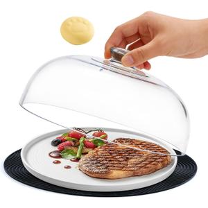 WENWELL Glass Microwave Splatter Cover with Silicone Mat, 10Inch Plate Splatter Food Lid with Integrated Grip Handle and Vent Hole, BPA Free, Dishwasher Safe