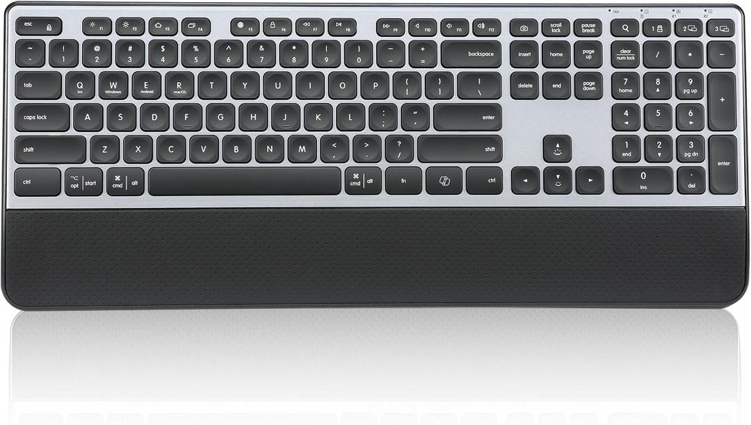 CITLLA Wireless Keyboard, Rechargeable Full Size MultiDevice Bluetooth Keyboard with Wrist Rest, 3Level Backlit, for Computer, Laptop, Tablet, Smartphone, Office,（US Layout）