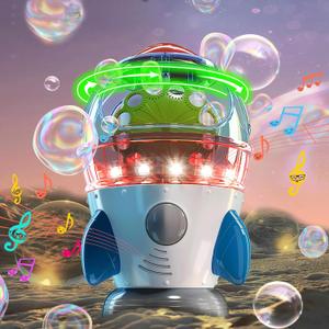 Rocket-Shaped Bubble Machine for Kids & Pets - Dual Powerful Bubble Outlets, Automatic 360 Rotation, Adjustable LED Lights & Music  Ideal for Indoor/Outdoor Birthday Parties