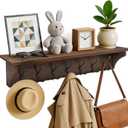 33" Coat Rack with Shelf Wall Mount, Pre-Assembled Solid Wood Coat Hooks with Shelf, Wall Coat Hanger with 7 Metal Triple-Hooks for Hanging Hat,Key,Clothes,Towel, for Entryway,Bedroom,Bathroom,Charred