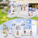 White Bounce House for Kids 3-8, Inflatable Bouncy House with Air Blower Slide Ball Pit Jumping 100 Balloons, Outdoor and Indoor Bouncy Castle for Party Birthday Wedding Event (10x6x6FT)