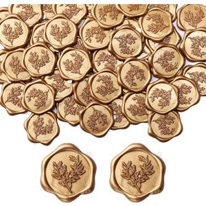 Yoption Eucalyptus Wax Seal Stickers, 50 Pack Antique Gold Self Adhesive Envelope Seal Stickers for Wedding Party Birthday Christmas