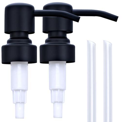 AUNRGO Black Soap Dispenser Pump Replacement - Matte 304 Stainless Steel Hand Soap and Lotion Dispenser Pumps Replacement for Regular Glass Mouth Bottles, Standard 28/400 Neck Size