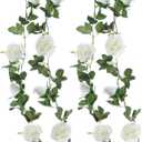 Felice Arts 2 Pack Cream Artificial Rose Vine Each 6.5FT Fake Rose Garland Hanging Flower Garland for Wedding Arch Table Arrangement Garden Swing Teepee Decor