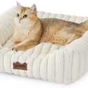 Small Dog Beds for Small Dogs - Washable Cat Beds for Indoor Cats, Rectangle Orthopedic Puppy Bed with Fluffy Removable Cover, 20x19x7inches, Cream