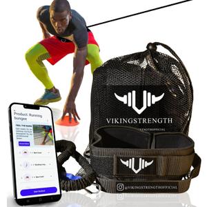 Vikingstrength - 360 Resistance Running Training Bungee Band (Waist) for Speed, Fitness Agility, Speed Strength  Gym Equipment for Football, Basketball, Solo or Partner + V-Strength Workout App