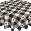 BETGINY Checkered Valentines Tablecloth Round 60 Inch,Black Plaid Table Cloth,Stain Resistance Polyester Red Heart Memorial Day Table Covers for Kitchen Dining,Small Tablecloth for Parties Picnic