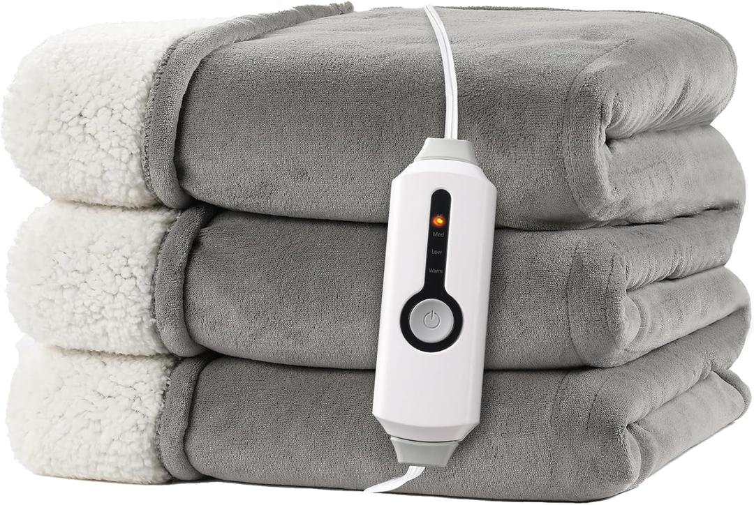RALYSUN Electric Heated Blanket 72"x84" Full Size - Dual-Sided with Microplush & Sherpa Fabric, 4 Heat Settings & 10 Hours Auto Off, Machine Washable - Light Gray