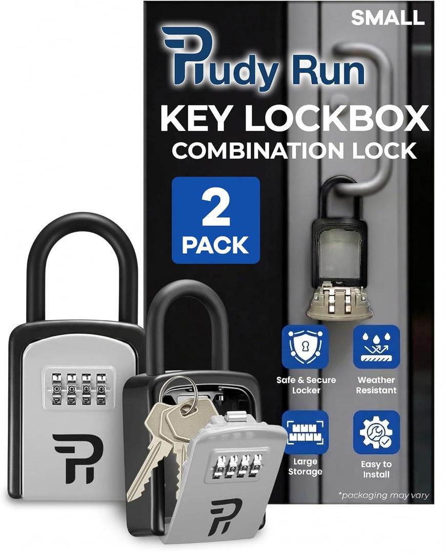 Rudy Run Key Lock Box for Outside  Small Outdoor Lockbox for Keys with Code, 4-Digit Combination Hidden Safe to Hide a Key Outside, Portable Safe Key Storage for Home, Airbnb, Realtor and Rental
