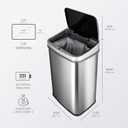 Ninestars DZT-50-28BR Automatic Touchless Motion Sensor Rectangular Trash Can, Black Top, 13 Gal. 49 L., Brush