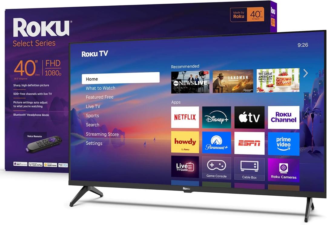 Roku Smart TV  40-Inch Select Series, 1080p Full HD TV  Roku TV with Voice Remote  Flat Screen LED Television with Wi-Fi for Streaming Live Local News, Sports, Family Entertainment