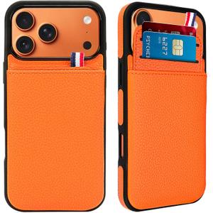 Wallet Phone Case for iPhone 17 Pro Case with Card Holder for Men Women, Leather Protective Phone Cover with Wallet Compatible with iPhone 17 Pro Max of 2025, Orange