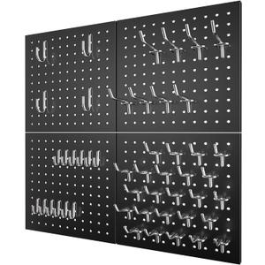 Peg Board - Metal Pegboard with 48 Hooks, Heavy Duty Wall Mount Metal Grid Panel for Garage Organization & Tool Storage, Rustproof, Easy to Install, Compatible with Standard Organizer Accessories