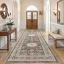 Vintage Hallway Runner Rug 3x12: Large Soft Washable Entryway for Kitchen Laundry Room Non-Slip Backing Runner for Entrance Living Room Bedroom Bathroom - Dark Brown