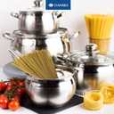 Daniks Classic 12-Piece Stainless Steel Cookware Set with Glass Lids, Includes Saucepan and Frying Pan with Lid, Tri-Ply Bases for Even Heating, Induction Compatible, Dishwasher Safe, 12-pcs Set