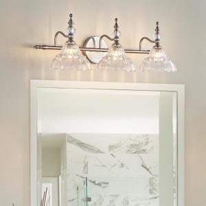 HDDFL Bathroom Light Fixture 3 Lights Brushed Nickel Vanity Lighting Fixtures Modern Wall Sconces Wall Lights for Bedroom Bathroom Hallway Living Room, 25.2in, MJ-SN98-3