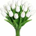 20PCS Tulips Artificial Flowers Faux Silk Tulip Stems Fake Flowers Bouquets for Vase Wedding Home Decoration White