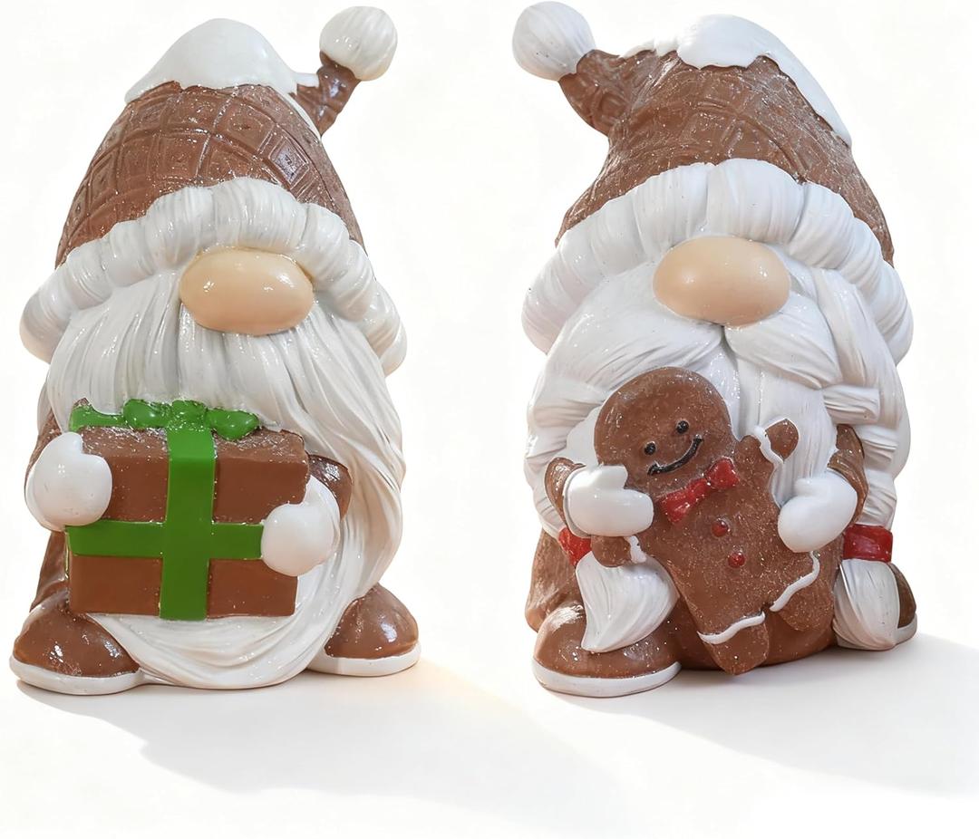 Gnome Christmas Decorations Indoor Gingerbread Christmas Decorations 2Pcs Resin Gingerbread Gnomes Figurines Table Decor Gifts for Women 4.5 in