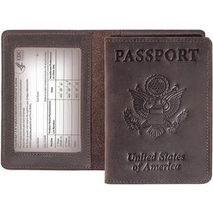 Genuine Leather Passport and Vaccine Card Holder Combo, RFID Blocking, Coffee, Unisex