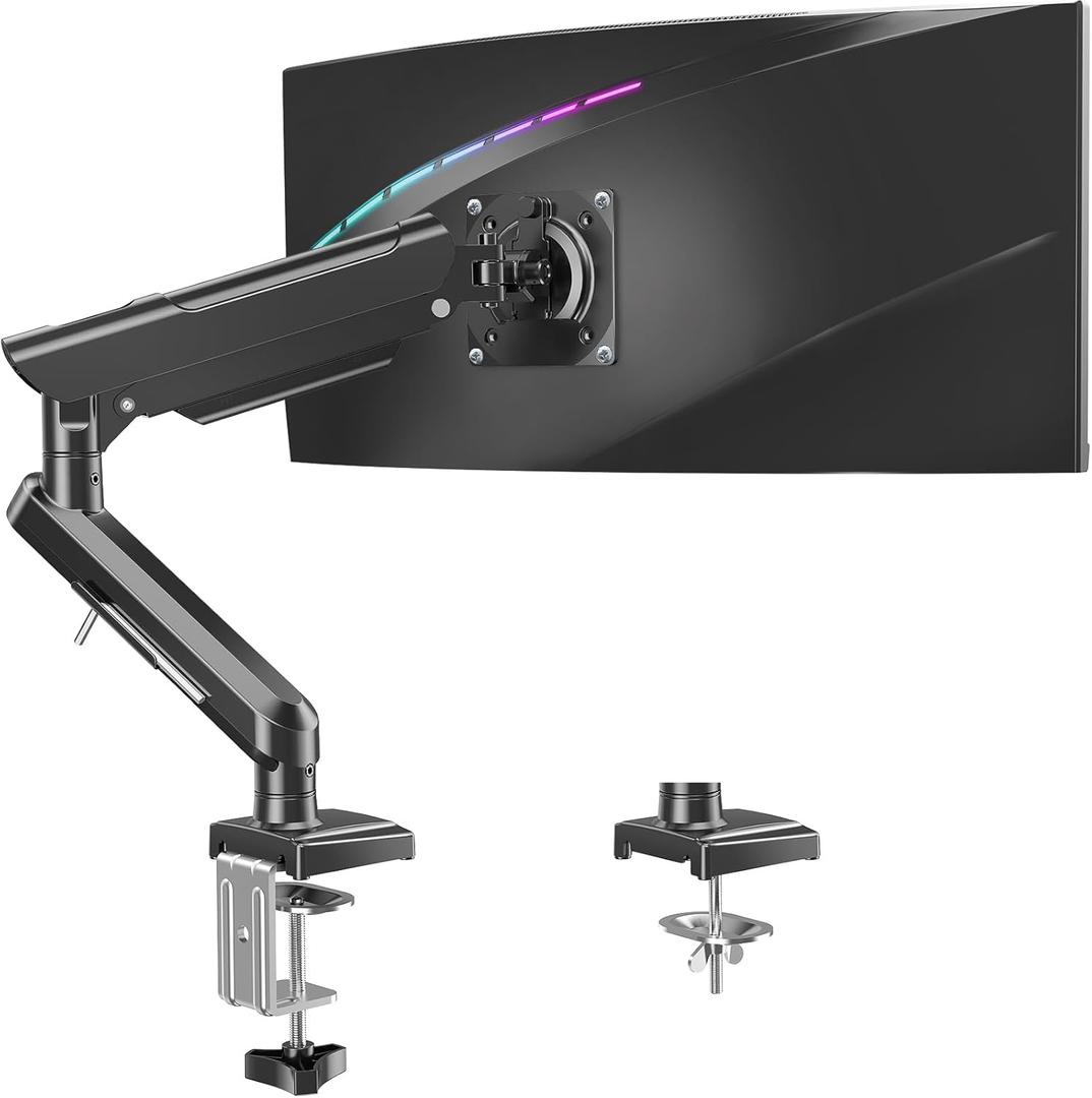 Single Monitor Desk Mount, 13-32 inch Adjustable Gas Spring Monitor Arm, Computer Display Stand Holder with Clamp and Grommet Base, Fits 4.4 to 22lbs Screens, VESA Mount Bracket, Black, Freelift Pro