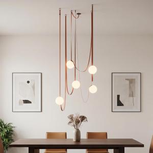 Nordic White Glass Spherical Pendant Light, DIY Leather, Living Room