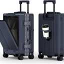 ALPHA CAMP 20 Inch Aluminum Frame Carry-On Luggage, Front Opening Hardside Carry on Suitcase with Quick-Access Front Compartment, Airline Approved with TSA Lock, USB&Type-C Ports, Cup Holder, Blue